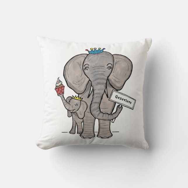 Personlig Elephant och Baby Cushion Kudde (Framsida)