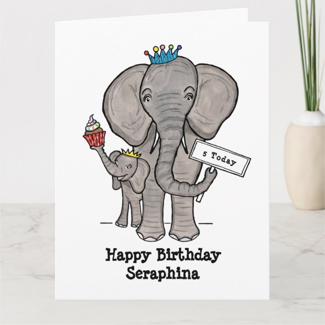 Personlig Elephant och Baby Kort (Framsida)