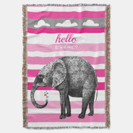 Personlig Elephant Rosa Stripe Clouds Filt