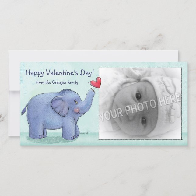 Personlig Elephant Valentines Dag Fotokort Julkort (Framsida)