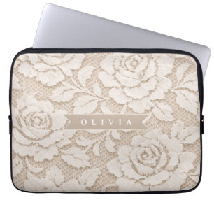 Personlig elfenbensspets Bröllop Elegant Vintage Laptop Fodral