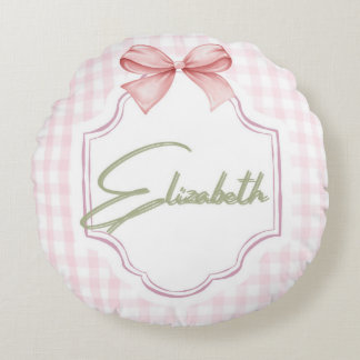 Personlig Elizabeth Flicka Nursery Gingham Rund Kudde