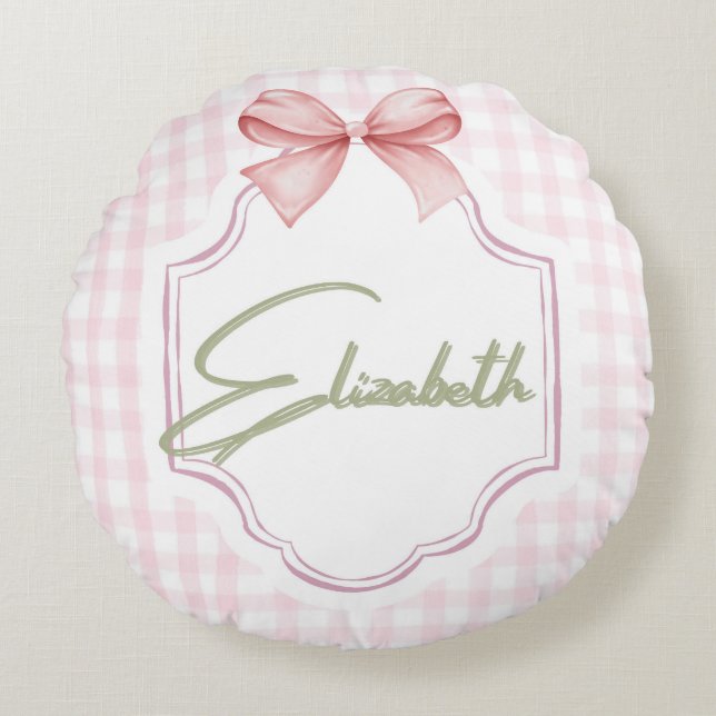 Personlig Elizabeth Flicka Nursery Gingham Rund Kudde (Framsidan)