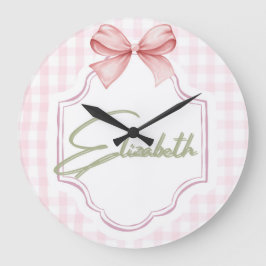 Personlig Elizabeth Flicka Nursery Gingham Stor Klocka