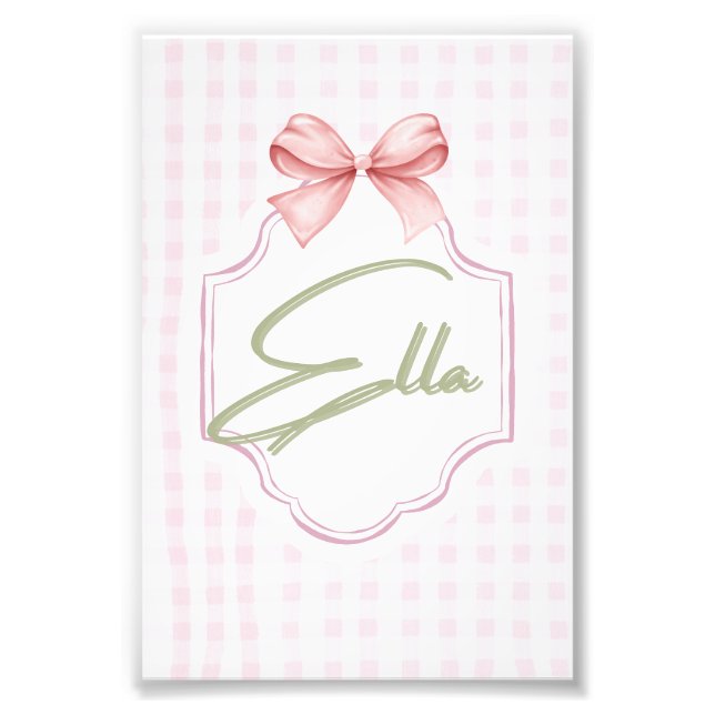 Personlig Ella Flicka Nursery Bow&Gingham Fototryck (Framsidan)