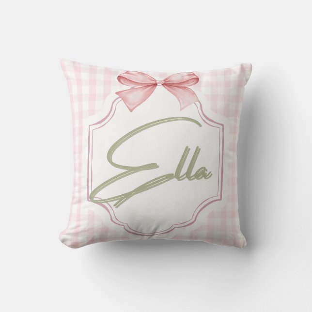 Personlig Ella Flicka Nursery Bow&Gingham Kudde (Framsida)