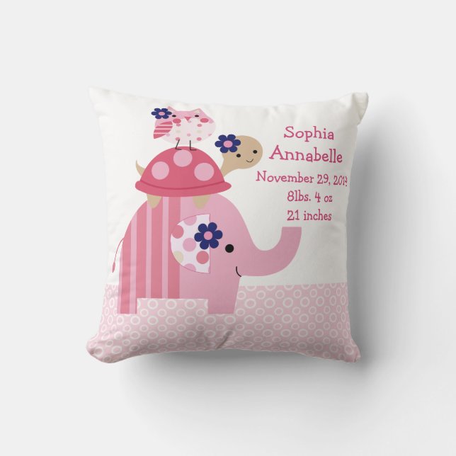 Personlig ’Ellie Elephant/Turtle/Uggla’ Pillow Kudde (Framsida)