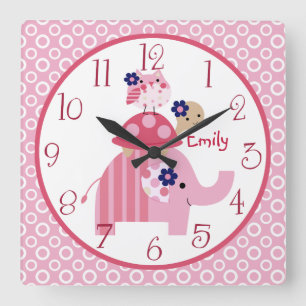 Personlig Ellie/Ella Elephant Stacks Clock Fyrkantig Klocka