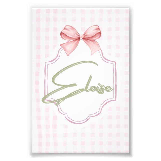 Personlig Eloise Flicka Nursery Bow&Gingham Fototryck (Framsidan)