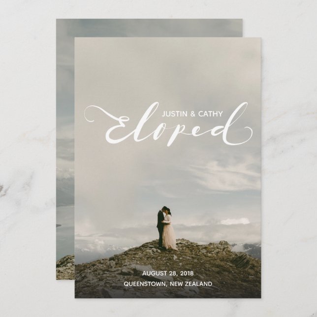 Personlig Elope Namn Giftermål meddelande Inbjudningar (Fram/baksida)