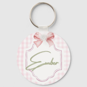 Personlig Ember Flicka Nursery Bow&Gingham Nyckelring