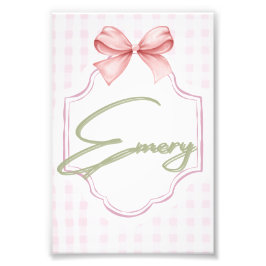 Personlig Emery Flicka Nursery Bow&Gingham Fototryck