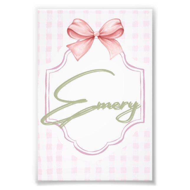 Personlig Emery Flicka Nursery Bow&Gingham Fototryck (Framsidan)