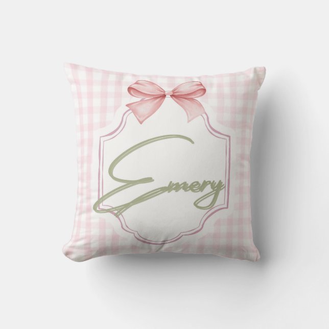 Personlig Emery Flicka Nursery Bow&Gingham Kudde (Framsida)