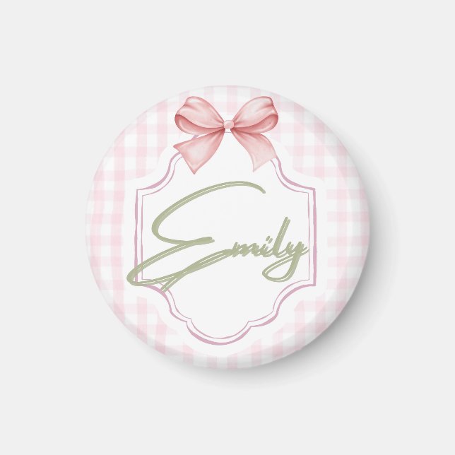 Personlig Emily Flicka Nursery Bow&Gingham Magnet (Framsidan)