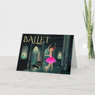 Personlig Enchanting Ballerina and Cat Birthday Kort