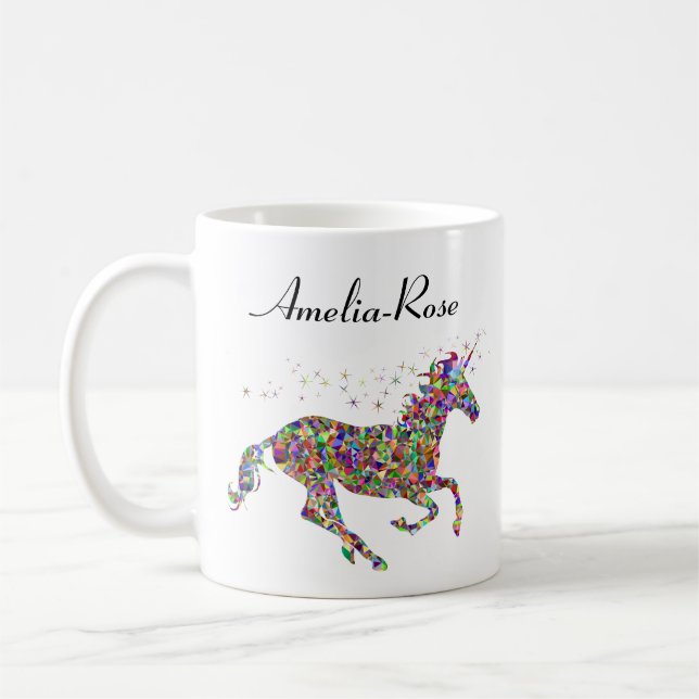 personlig, enfärgad, enfärgad enhörning kaffemugg (Vänster)