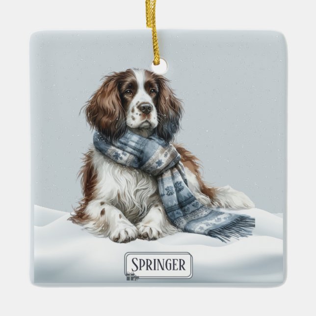Personlig engelsk springerspaniel-ornament julgransprydnad keramik (Framsida)