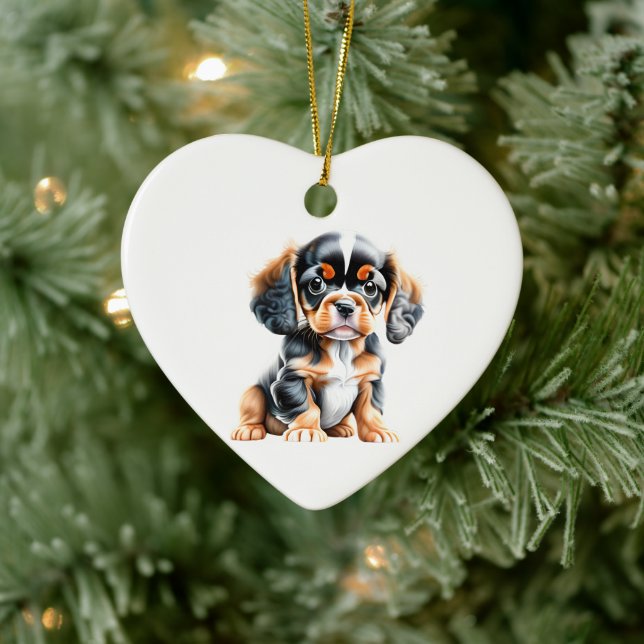 Personlig engelsk toy spaniel-valp julgransprydnad keramik (Träd)