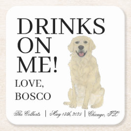 Personlig Engelska Golden Retriever Bröllop Underlägg Papper Kvadrat