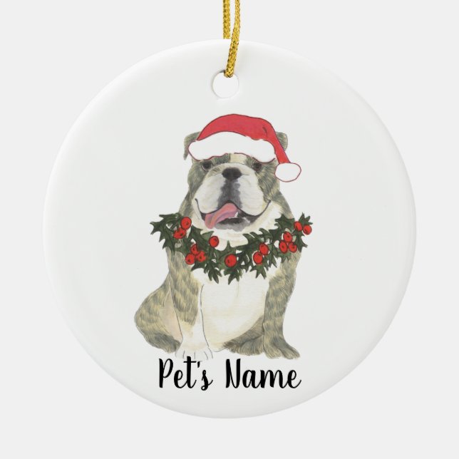 Personlig English Bulldog (Brindle) Julgransprydnad Keramik (Framsidan)