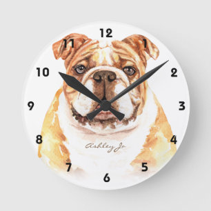 Personlig English Bulldog Square eller Rund Klocka