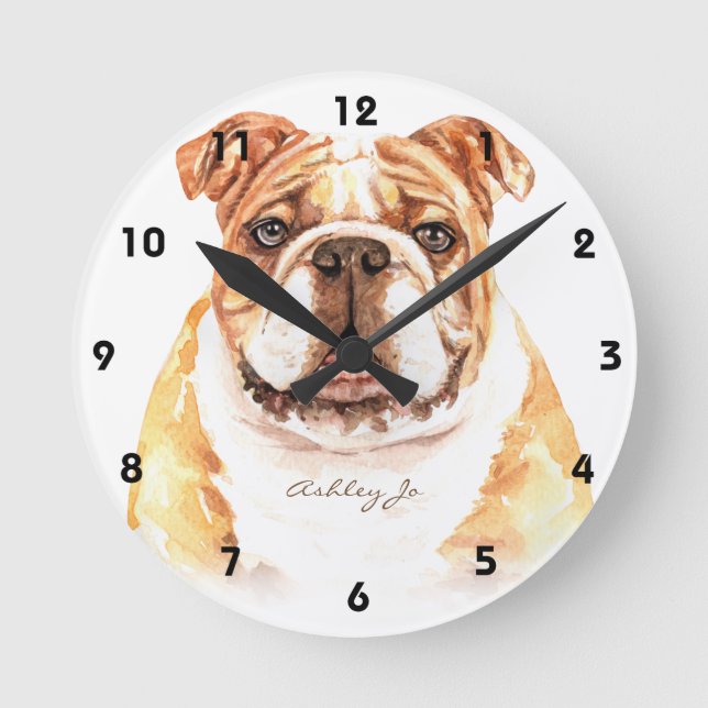Personlig English Bulldog Square eller Rund Klocka (Framsida)