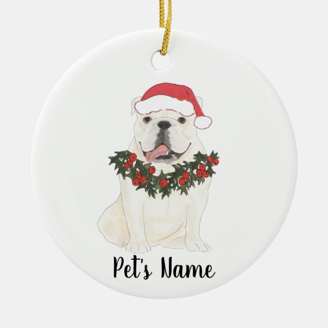 Personlig English Bulldog (vit) Julgransprydnad Keramik (Framsidan)
