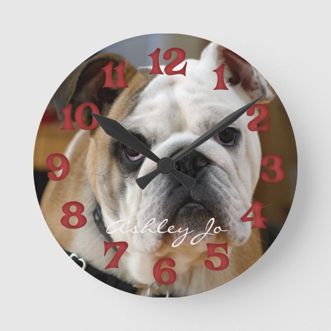 Personlig English Bulldog Wall Clock Rund Klocka (Framsida)