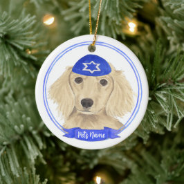 Personlig English Cream Dachshund Hund Hanukkah Julgransprydnad Keramik