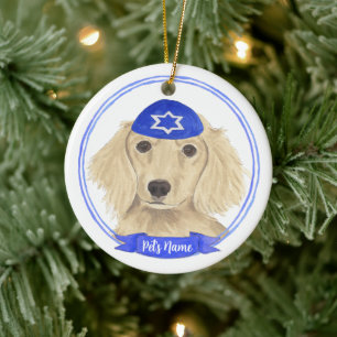 Personlig English Cream Dachshund Hund Hanukkah Julgransprydnad Keramik