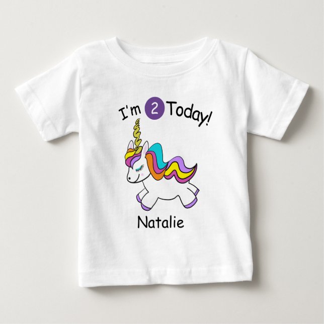 Personlig Enhörning Andra Födelsedagen T Shirt (Framsida)