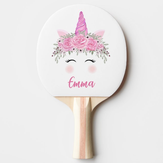 Personlig Enhörning Med Rosa Namn Pingisracket (Framsidan)