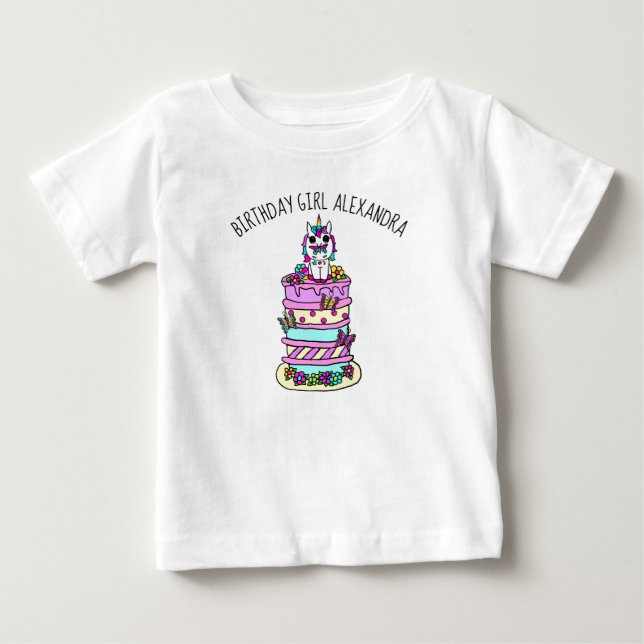 Personlig Enhörningsflicka Födelsedag T Shirt (Framsida)