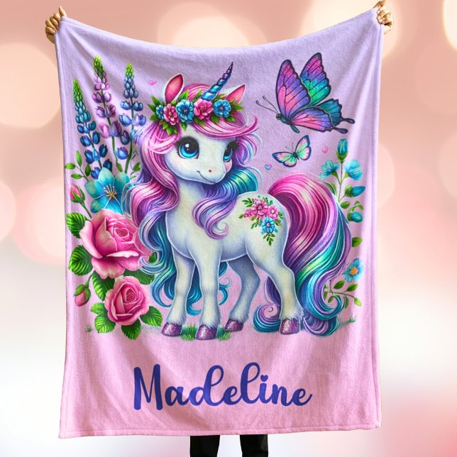 Personlig enhörningspresent med anpassat namn rosa fleecefilt (Personalized Unicorn Blanket Custom name)