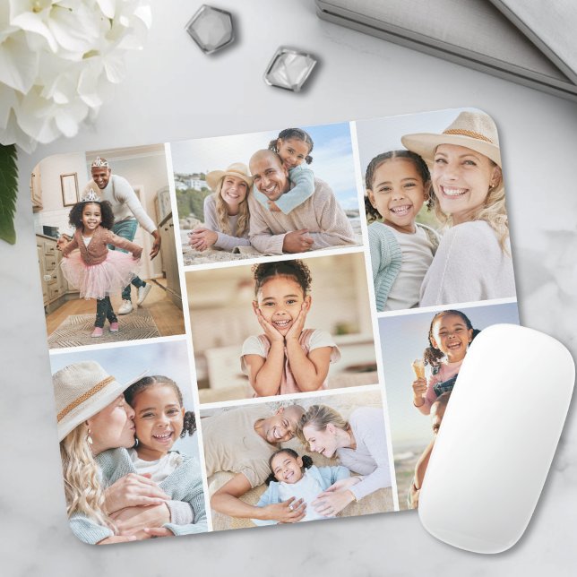 Personlig Enkel 7 Foto Collage Musmatta (Personalized Simple 7 Photo Collage Mouse Pad)