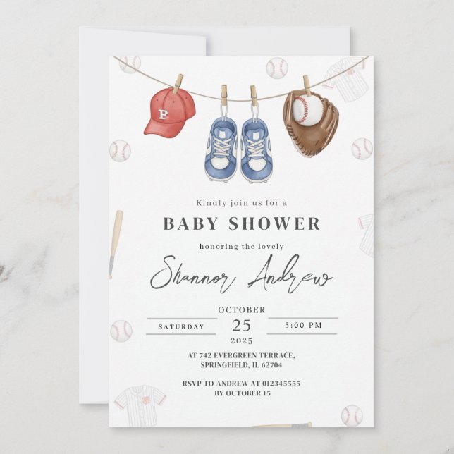 Personlig Enkel Baseboll Baby Shower Inbjudningar (Framsida)