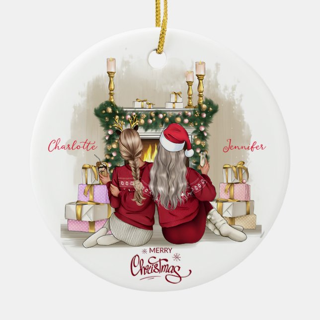 Personlig enkel bästa vän-Ornament Julgransprydnad Keramik (Framsidan)