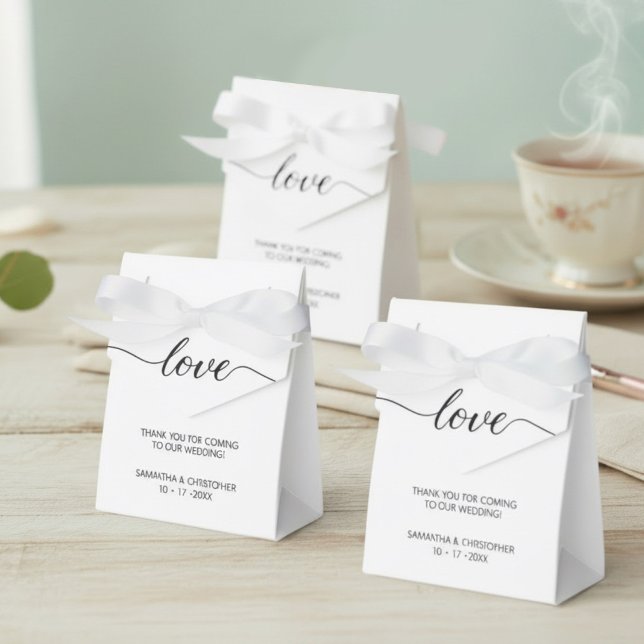 Personlig Enkel bildtext och Elegant för Kärlek Br Presentaskar (Customizable, elegant, love script, minimalist wedding favor boxes with bows.)