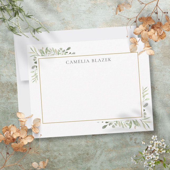 Personlig Enkel Elegant Vattenfärgsenergi Anteckningskort (Personalized Simple Elegant Watercolor Greenery Note Card)