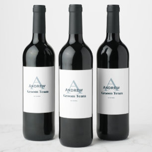 personlig enkel monogram brudgumsteam brudgummar vinflaska etikett