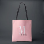 Personlig enkel namn och rosa i monogram tygkasse<br><div class="desc">Elegant Modern Personlig monogram och namn tote bags i svart,  vitt och rosa färg,  enkelt och snyggt. underbara personlig ger brudens sida vid bröllopsfest,  möhippa eller bachelorette. Anpassa bakgrunden till färg efter eget val.</div>