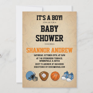 Personlig Enkel Sportstematisk Baby Shower för poj Inbjudningar