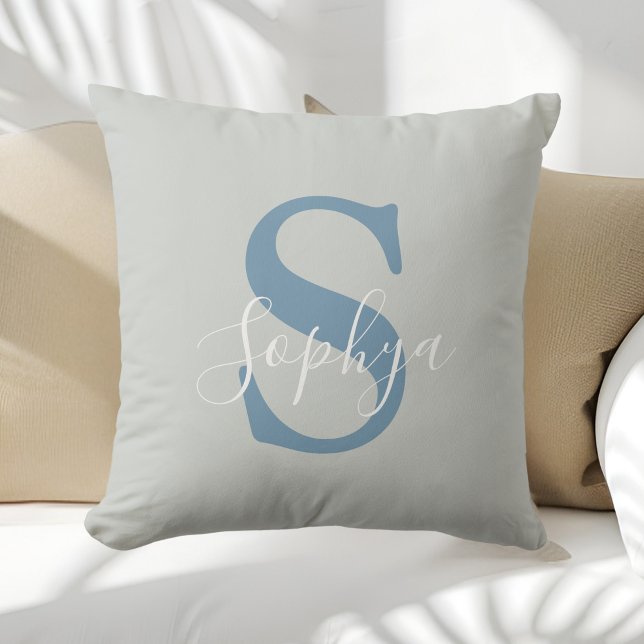 Personlig Enkelt blått monogram Kudde (Skapare uppladdad)