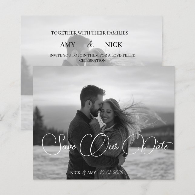 Personlig - enkelt modernt vinter-bröllopskort (Fram/baksida)