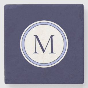 Personlig Enkelt monogram initialt Blå Stenunderlägg