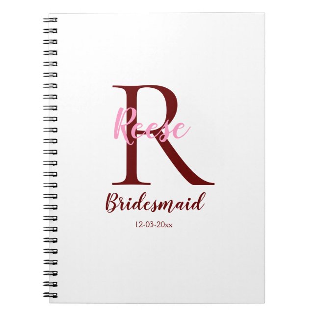 personlig enkelt monogram namn bridesmaid-datum anteckningsbok (Framsidan)