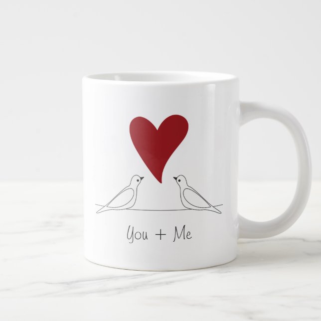 Personlig Enkla moderna fåglar i Kärlek Red Heart Jumbo Mugg (Höger)