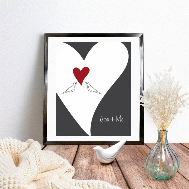Personlig Enkla moderna fåglar i Kärlek Red Heart Poster (Skapare uppladdad)