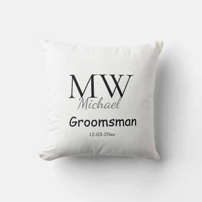 personlig enkla monogram namn groomsman minimum kudde (Framsida)